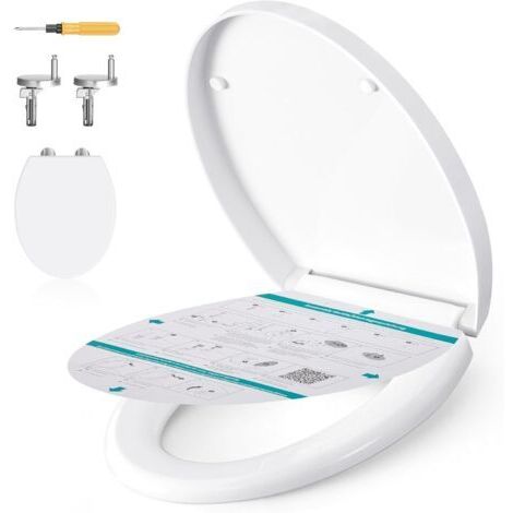 Abattant WC Forme O, avec Frein de Chute, Poignée, Clipsable, Lunette de Toilettes Universel, Installation Facile, Siège en Plastique PP, Capacité 300 kg, Blanc BTL001WZ01