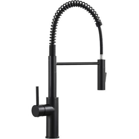 Robinet Cuisine, Mitigeur Cuisine Avec Douchette Extractible, Robinet D'Évier À Arc Élevé Rotatif À 360°, 2 Modes, Acier Inoxydable, Noir (1/5)