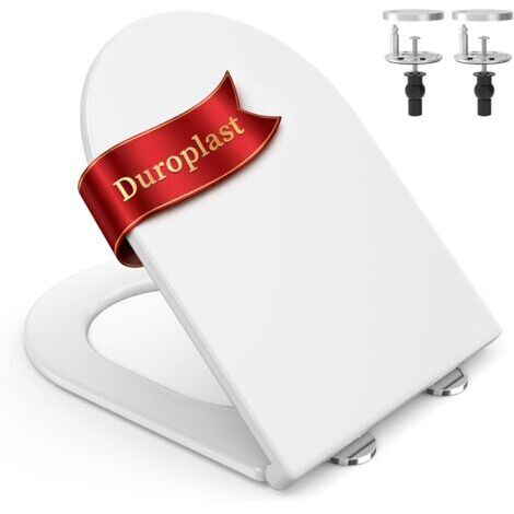 Abattant WC Universel Forme D avec Frein de Chute, Supporte jusqu’à 200 kg, Lunette de Toilette à Fermeture Douce, Clipsable et Démontage Rapide, Facile à Nettoyer, Blanc