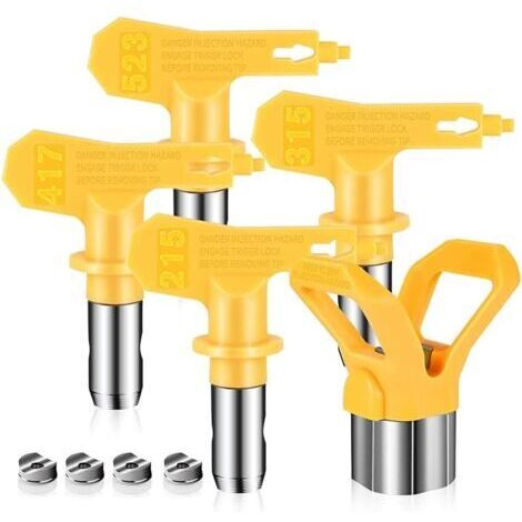Lot de 5 buses de couleur réversible Airless avec protection de pointe, appareil d'écartement et pièces de pulvérisation (215 315 417 523), Jaune (1/5)