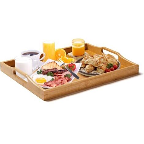 Plateau petit-déjeuner, plateau dîner en bambou, grand plateau (couleur naturelle, 41X29x5cm) (1/4)