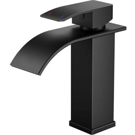 Robinet Salle de Bain Noir, Mitigeur Lavabo Cascade pour Avec une Hauteur de Bec de 110 MM, Économiseur D'eau et D'énergie (1/5)