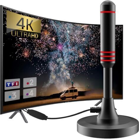 Antenne TV intérieure Freeview, longue portée 500 km et antenne TV intérieure 360° pour chaînes TV gratuites 1080P 4K (1/5)
