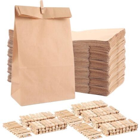 Lot de 100 sacs en papier kraft marron - 15 x 9 x 27 cm - Petits sacs cadeaux en papier d'emballage pour bonbons, biscuits, papier d'emballage (1/5)