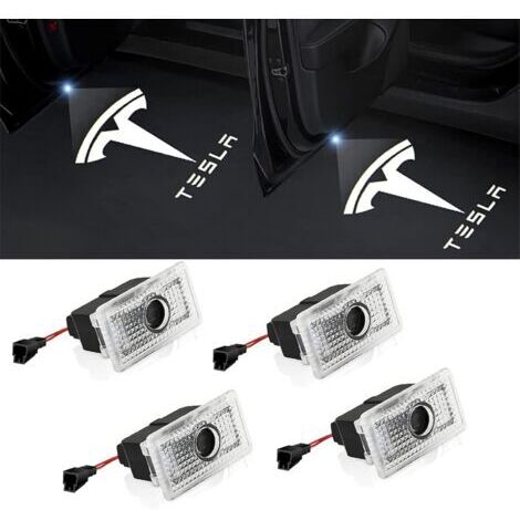 Accessoires d'intérieur de voiture LED, lumière de bienvenue de porte, projecteur de logo de voiture pour Tesla modèle 3/Y/S/X, mise à niveau des accessoires Tesla (4 pièces) (1/5)