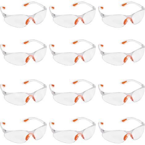 Lot de 12 lunettes de sécurité transparentes – Lunettes de sécurité avec verres en plastique, pont et branches en caoutchouc pour plus de confort – Lunettes EPI transparentes (1/5)