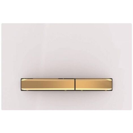 Pour plaque de commande double Geberit Sigma50, carrée, en laiton métallique : Plaque de base et bouton : laiton, plaque de recouvrement : blanche (115.672.11.2) (1/4)