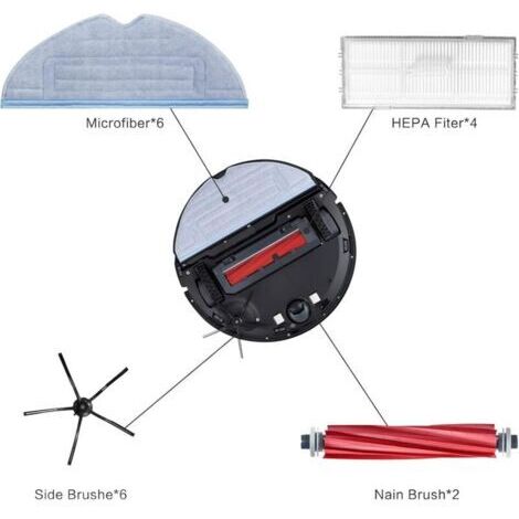 20 Kit Accessoires Pièces de Rechange pour Xiaomi Roborock S7 S7+ S7 Plus S7 MaxV Plus Ultra T7 T7S T7 Plus T7S Plus, 2 brosses principales, 4 brosses latérales, 4 filtres, 6 Serpillière (1/4)