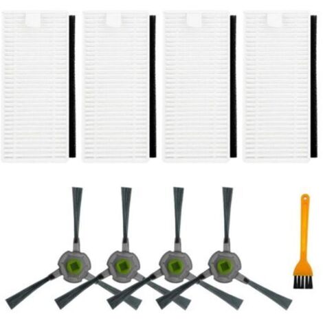 Lot de 8 brosses latérales pour aspirateur robot Lefant U180 M210 Pro M201 L3, 4 brosses latérales, 4 filtres HEPA, 1 brosse de nettoyage (1/4)
