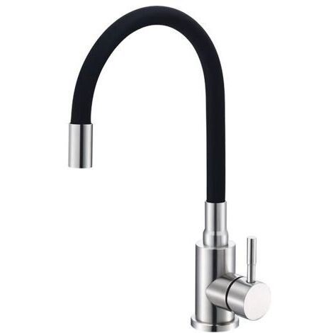 G4002-2, Mitigeur Évier avec Bec Flexible, Robinet de Cuisine, Cuisine Mitigeur Flexible Rotative à 360°, Chrome, Noir