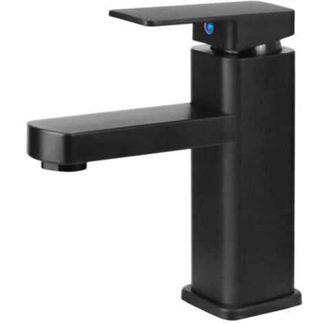 Robinet de salle de bain noir, mitigeur lavabo en alliage, eau chaude et froide. Adapté pour toilettes, salle de bain, design moderne. (1/4)