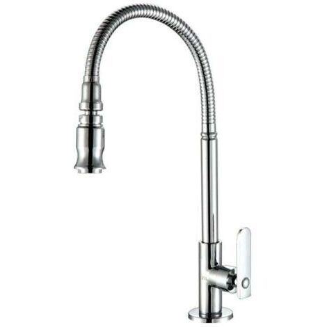 Robinet de cuisine et de jardin en acier inoxydable avec bec pivotant à 360 degrés et douchette extractible, pour évier, buanderie, eau froide uniquement, finition chromée（Sans tuyau） (1/4)