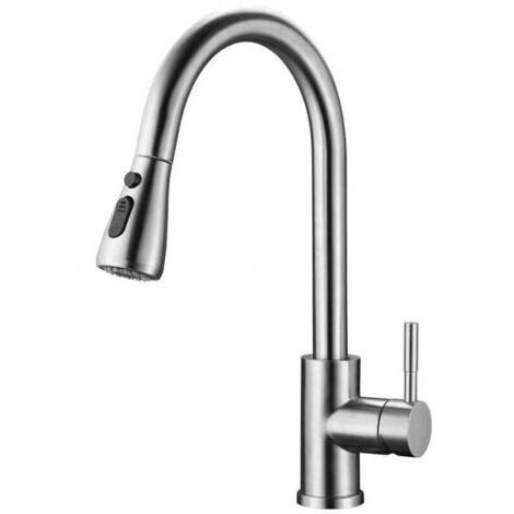 Robinet de Cuisine avec Douchette Extractible, Mitigeur d'évier, En économisant de l'eau, Acier (1/4)