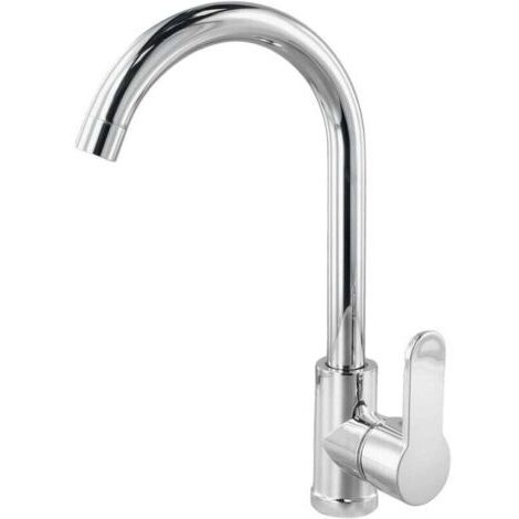Mitigeur d'évier, robinet de cuisine en acier inoxydable à un seul arc, robinet de cuisine à grand arc, mitigeur de lavabo double usage eau chaude et froide, finition placage (1/4)