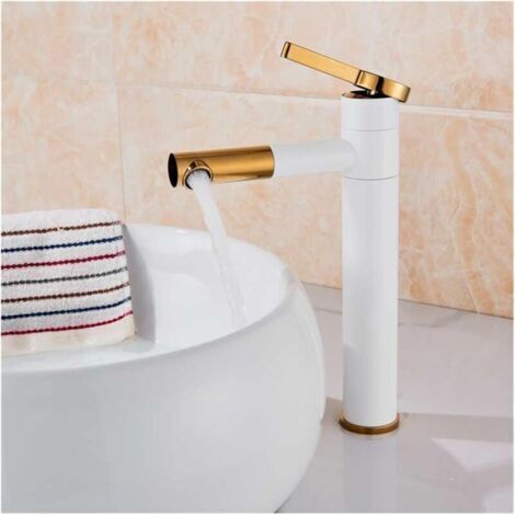 Robinet de lavabo de salle de bain cylindrique noir simple et contemporain, Mitigeur de lavabo - Blanc-Doré,30cm (1/4)