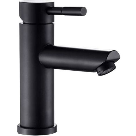 Mitigeur de Lavabo Moderne en Acier Inoxydable - Seulement de l'Eau Froide - Avec Tuyau - Pour Salle de Bain, Salle d'Eau, Cuisine - Noir (1/5)
