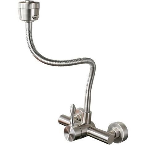 Robinet de cuisine en acier inoxydable 304 pour montage mural Robinet de cuisine 360° avec bec flexible (montage mural) (1/5)