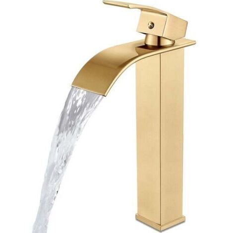 Mitigeur d'évier cascade chaude et froide réglable, robinet de salle de bain cascade, hauteur 30 cm (or) (1/4)
