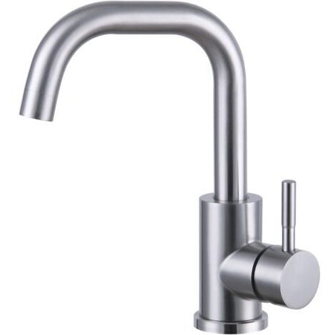 Robinet de salle de bain, rotatif à 360°, robinet de lavabo, en forme de L, bec haut, installation facile, robinet de lavabo pour chaque cuisine, salle de bain, brossé (1/4)