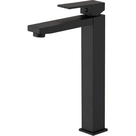 Mitigeur de lavabo noir mat à poignée unique – Hauteur bec 22 cm – Acier inoxydable 304 – Bulleur anti-éclaboussures – Installation facile (1/4)