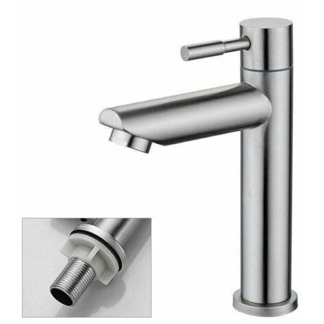 Robinet Salle Bain Eau Froide Uniquement Robinet Lavabo Surface Chromé en Cuivre Durable Robinetterie Lave Mains Cartouche Mousseur Démontable Pratique pour Nettoyer ou Remplacer, (1/5)
