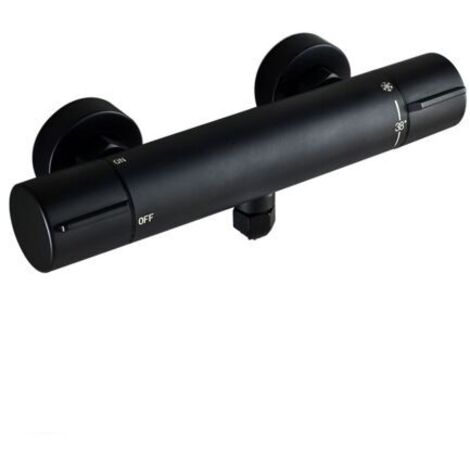 Mitigeur de douche thermostatique noir en laiton – Température sécurisée à 38°C – Raccordement mural avec 2 sorties – Compatible chauffe-eau (1/4)
