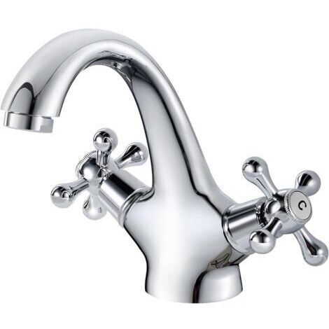 Robinet de Lavabo Rétro, Mitigeur Lavabo Double Poignée, Robinet D'évier de Salle de Bain, Robinetterie de Lavabo avec Eau Chaude et Froide Disponible, Chromé( Tuyaux Non Incluse) (1/4)