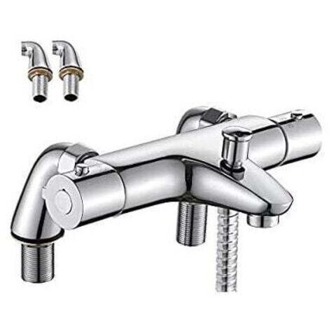 Mitigeur de baignoire Mitigeur Thermostatique Baignoire, Robinet Thermostatique Bain Douche avec Bouton de Sécurisé à 38°C, Robinets de douche Thermostatique pour Baignoire, Laiton, Anti-brûlure Ikodm (1/4)