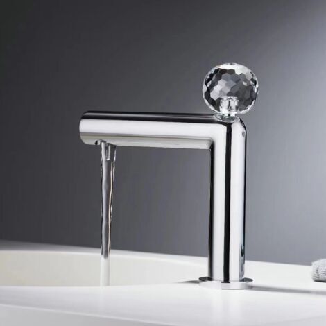 Robinet de Lavabo en Laiton Massif à Poignée à Soulèvement, Cartouche Céramique, Montage 1 Trou, Finition Chrome pour Meuble de Salle de Bain- (1/5)