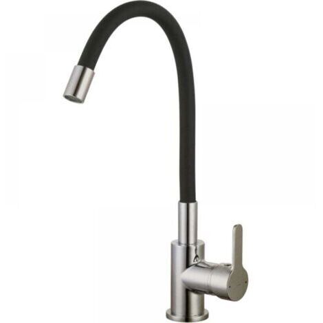 Mitigeur d'évier à mémoire de forme, style inox, flexible, avec fonction mémoire de forme [noir] (1/4)