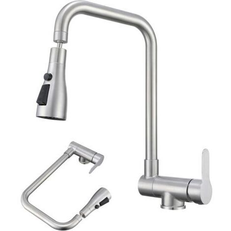 Mitigeur Cuisine Rabattable, Robinet Cuisine Rabattable Avec 3 Jets Modes,robinet Cuisine Pliable Pour Fenêtre,Mitigeur Evier Cuisine En Acier Inoxydable 304 Brossé (Brossé) (1/4)