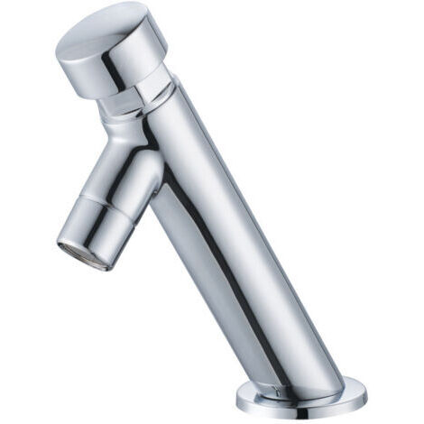 Mitigeur de lavabo à bouton de pression – Laiton chromé – Limiteur de débit 6 l/min – Hauteur 150 mm – Installation facile (1/2)