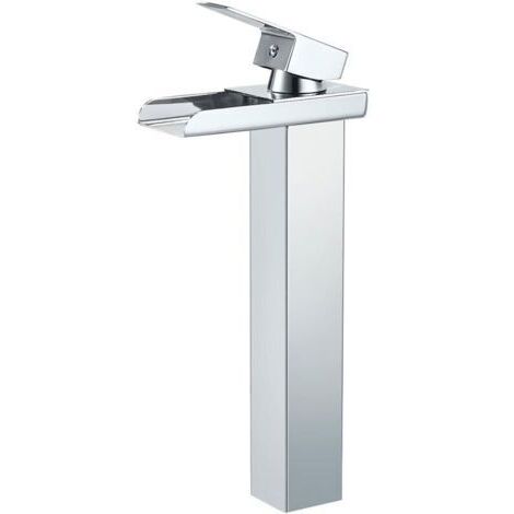 Mitigeur Lavabo Cascade Chromé Robinet Salle de Bain Bec Haut Moderne Eau Froide Chaude (1/4)