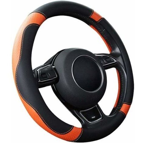Couvre Volant Voiture Caches de Volant en Cuir Microfibre Universel 37-38cm / 15" Antidérapant Respirant Durable (Orange) (1/4)