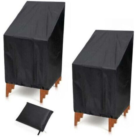 Housse de chaise de jardin lot de 2 pour 6 chaises empilables Housse de chaise , XU,d'extérieur imperméable et résistante aux UV Tissu Oxford 210D 134 x 66 x 89 cm Noir - (1/4)