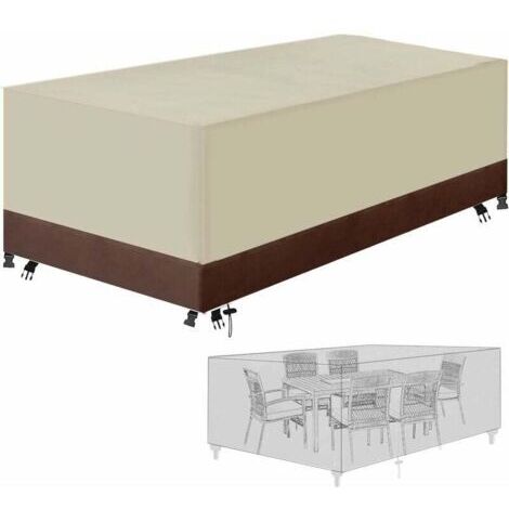 Housse de protection pour mobilier de jardin en tissu Oxford 420D, imperméable, avec cordons de serrage et boucles de verrouillage(Beige et marron,130x130x74CM) (1/4)
