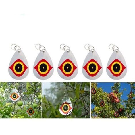 Lot de 5 horribles yeux de prédateurs pour effrayer les oiseaux, dispositifs de suspension dissuasifs pour oiseaux, éloignez les oiseaux de vos granges, fenêtres de jardin, entrepôt (1/4)