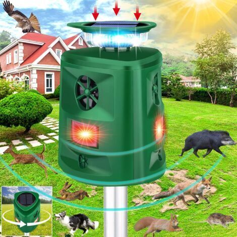 Répulsif solaire à ultrasons 360° pour animaux – Détecteur de mouvement jusqu'à 9m – Construction étanche IP44 – Recharge USB incluse (1/4)