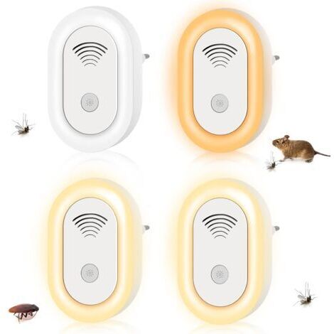 4PCS Répulsif Ultrason Anti Rongeur Insectes, Fréquence Changer avec Lumières Effrayantes Répulsif Antiparasitaire (1/4)