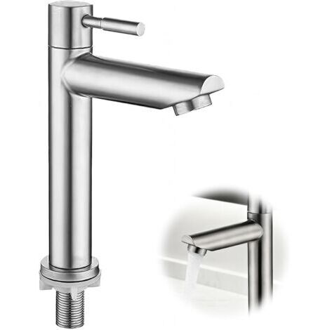 Robinet Salle Bain Acier Inoxydable Mélangeur Eau Froide Monotrou Lavabo Meuble Lavabo Moderne Design Brossé Installation Facile Robinetterie Durable pour Salle de Bain