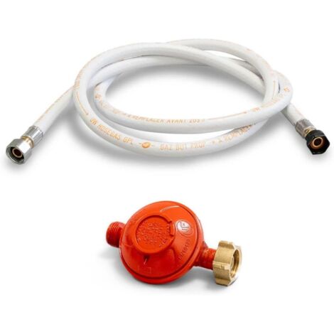 Kit Gaz Propane Complet : Détendeur 37 mbar à Vis et Tuyau Flexible 2m Norme NF - Connexion Sécurisée pour Bouteille 13kg, Gazinière, Plancha et Barbecue Extérieur