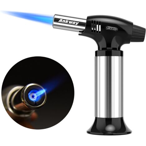 Chalumeau de cuisine rechargeable avec verrouillage de sécurité et flamme réglable, idéal pour crème brûlée, dessert, barbecue, bricolage (Argent) (1/5)