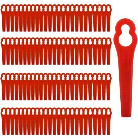 Lames de Rechange en Plastique, Rouge Lame Coupe Bordure Tondeuse à Gazon, Lame Plastique Coupe Bordure, lames de rechange pour Coupe Bordure sans fil - 100 Pièces (1/4)