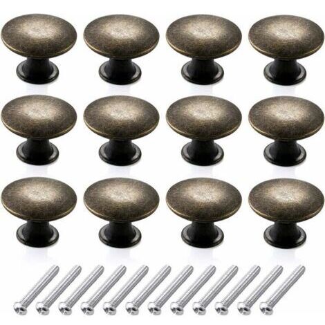12 pièces Vintage boutons de commode rondes kit de boutons de tiroir, boutons de meubles monotrou pointus rétro Boutons de meubles Bouton en laiton antique pour tiroir de cuisine(30mm,bronze) (1/4)