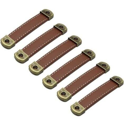 Pack de de 6 poignées en cuir Poignées de meubles vintage en , XU,cuir–Poignées d'armoire poignées cuir poignee meuble de cuisine Brun Entraxe 96mm - (1/4)