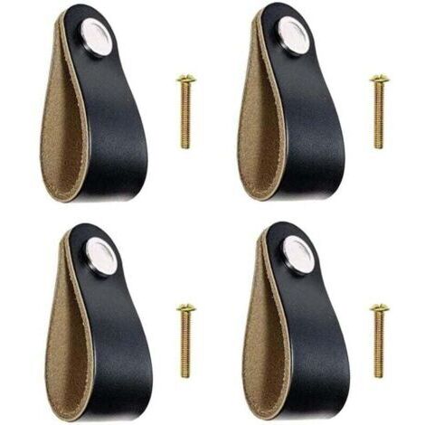4pcs poignées en cuir poignées de tiroir en cuir boutons de placard en cuir noir avec vis pour placard de cuisine meubles armoire commode tire bouton poignées de porte matériel (1/4)