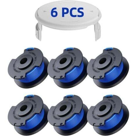 Lot de 6 bobines de fil de rechange pour coupe-bordures Ryobi One+ AC14RL3A 18V/24V/40V. Diamètre 1.6mm, longueur 20.11m, avec 1 couvercle. (1/4)