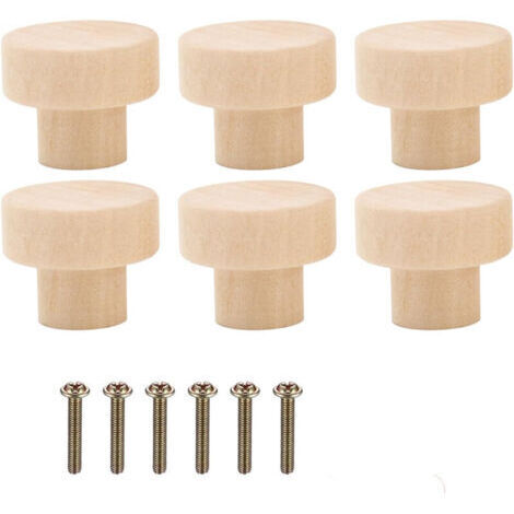 Poignée Meuble Bois 6 Pièces, Bouton de Meuble 30 x 25 mm Ronde en Boutons de Porte pour Cuisine Bouton Tiroir avec Vis pour Placards Boutons de Meuble en Bois pour Armoires (1/4)
