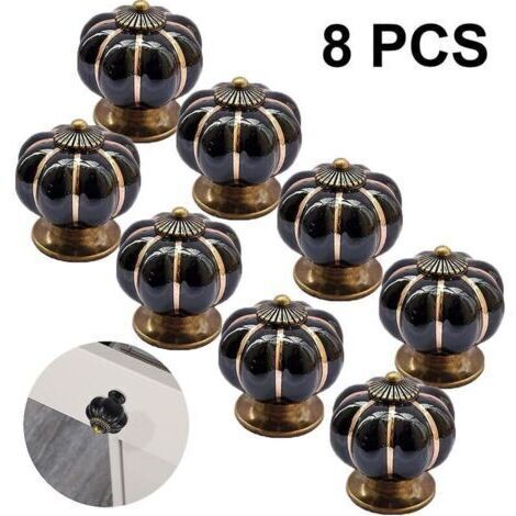 8 pièces rondes en céramique citrouille armoire et meubles boutons tire Chrome fini Base tiroir poignées porte matériel bouton noir (1/4)