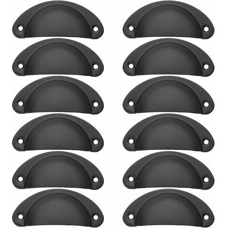 Lot de 12 poignées de coquille vintage en fer – Dimensions 82 x 35 mm – Espacement 66 mm – Installation facile avec vis fournies - 12Pcs (1/5)
